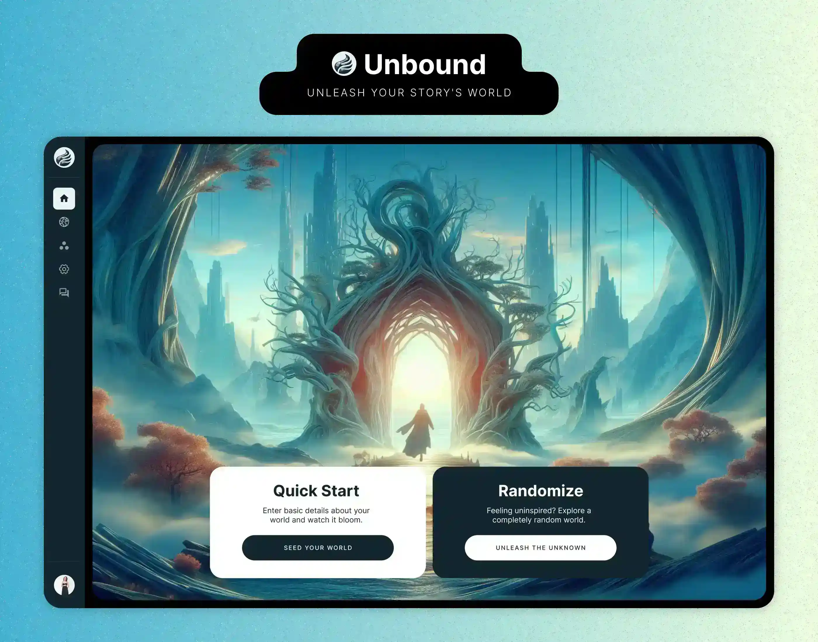 Unbound - AI App Design for Novelists/Writers. UI/UX Design Challenge.